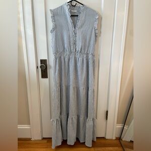 London Times Blue and White Striped Seersucker Maxi Dress